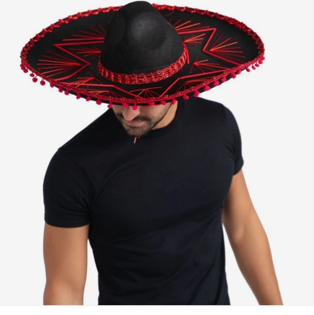 NWT Dress Up America Black and Red Sombrero Hat Unisex